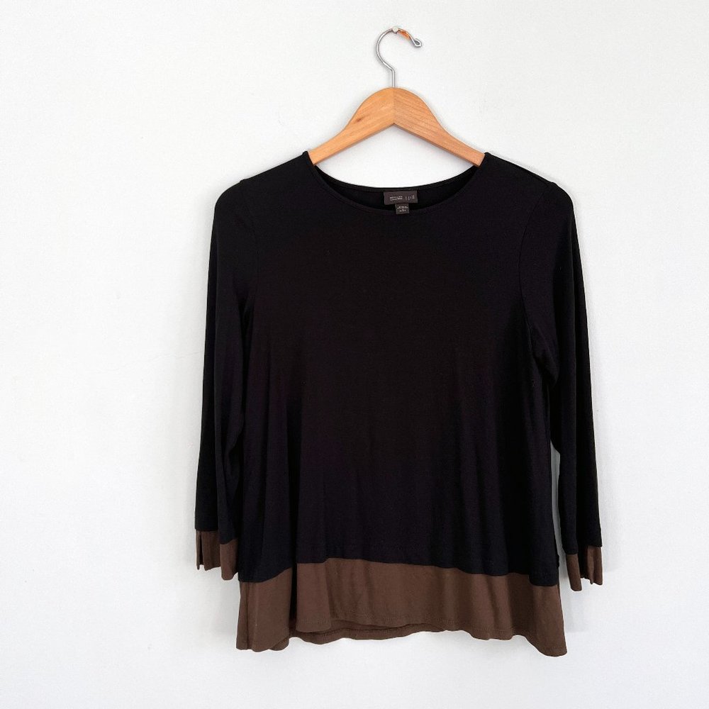 J. Jill Wearever Collection Black and Brown 3/4 Sleeve Top Size Small Petite
